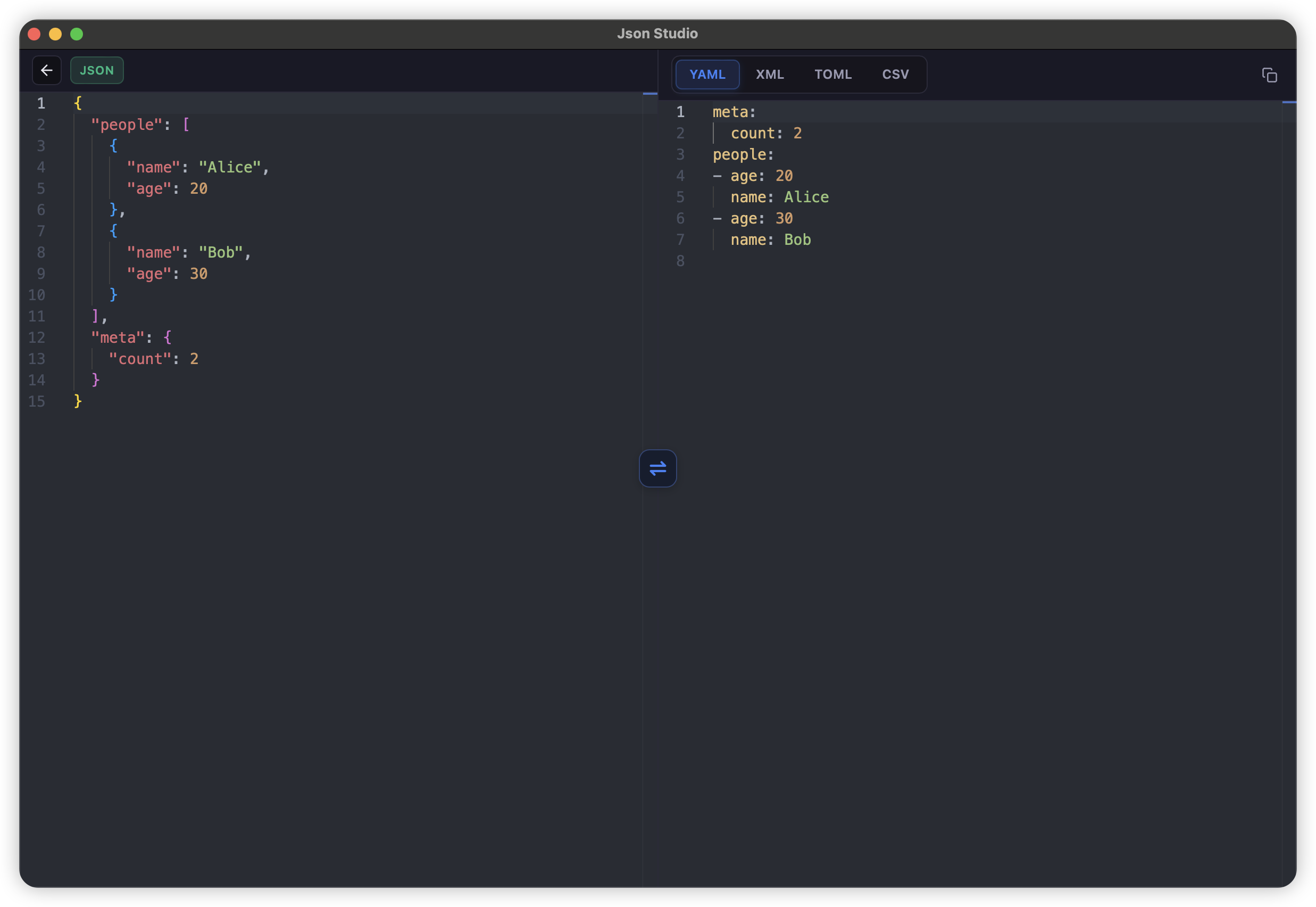 JSON Converter in JsonStudio
