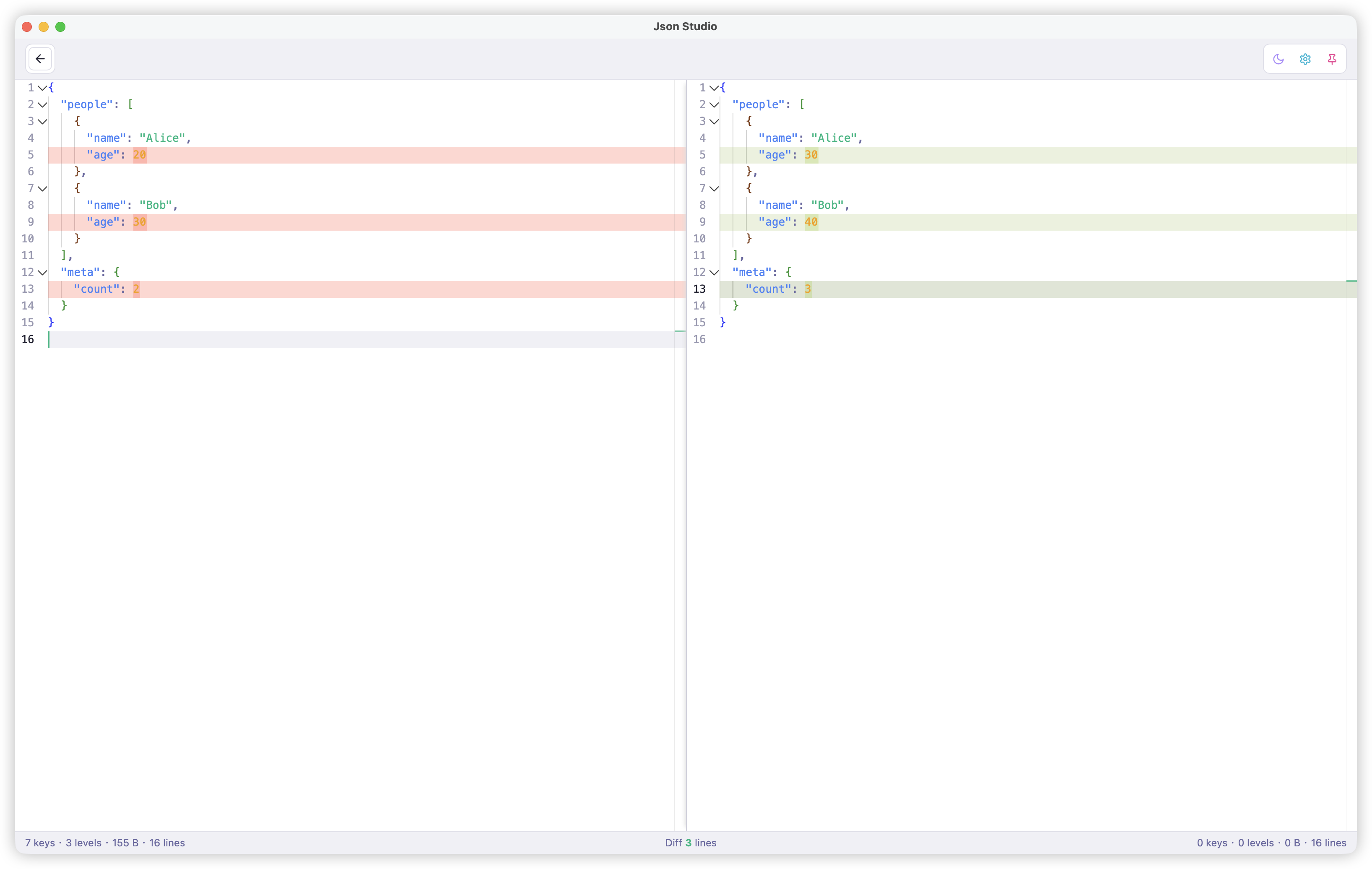 JSON Diff in JsonStudio