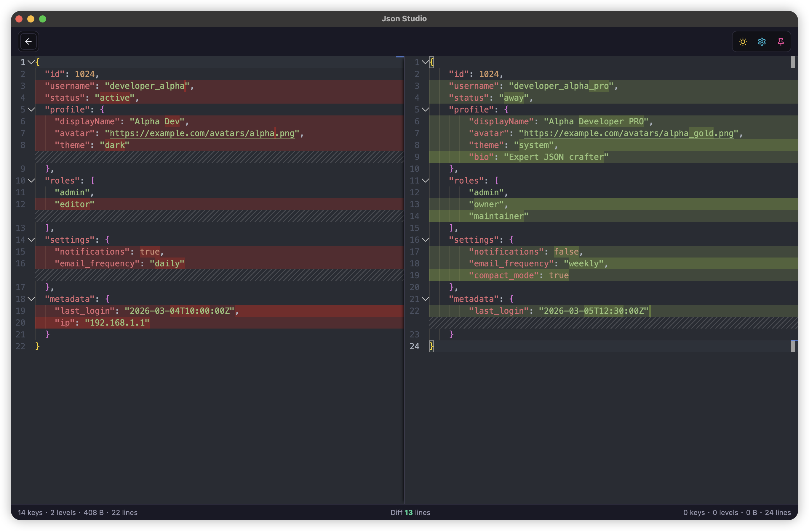 JSON Diff Tool in JsonStudio