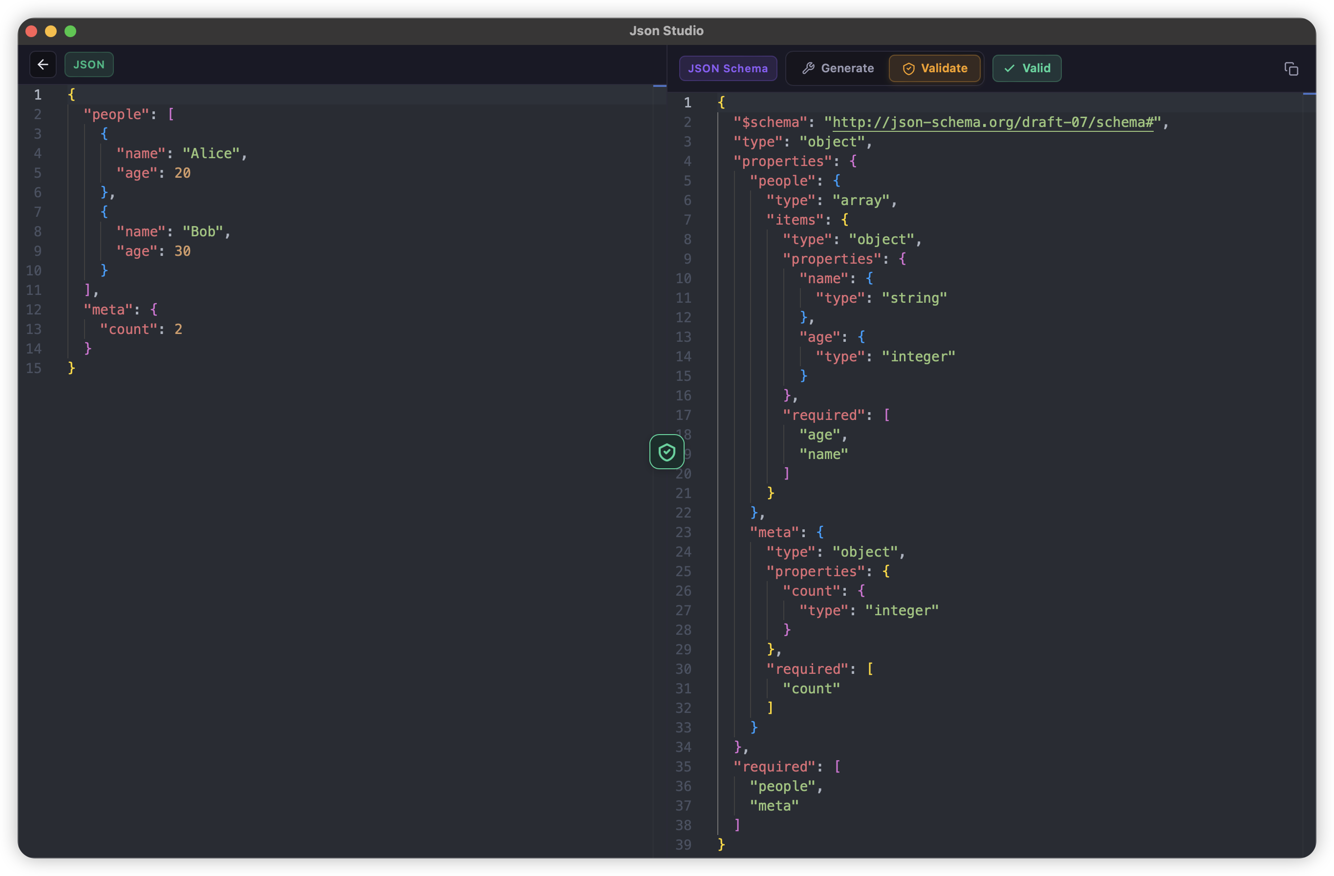 JSON Schema Tool in JsonStudio