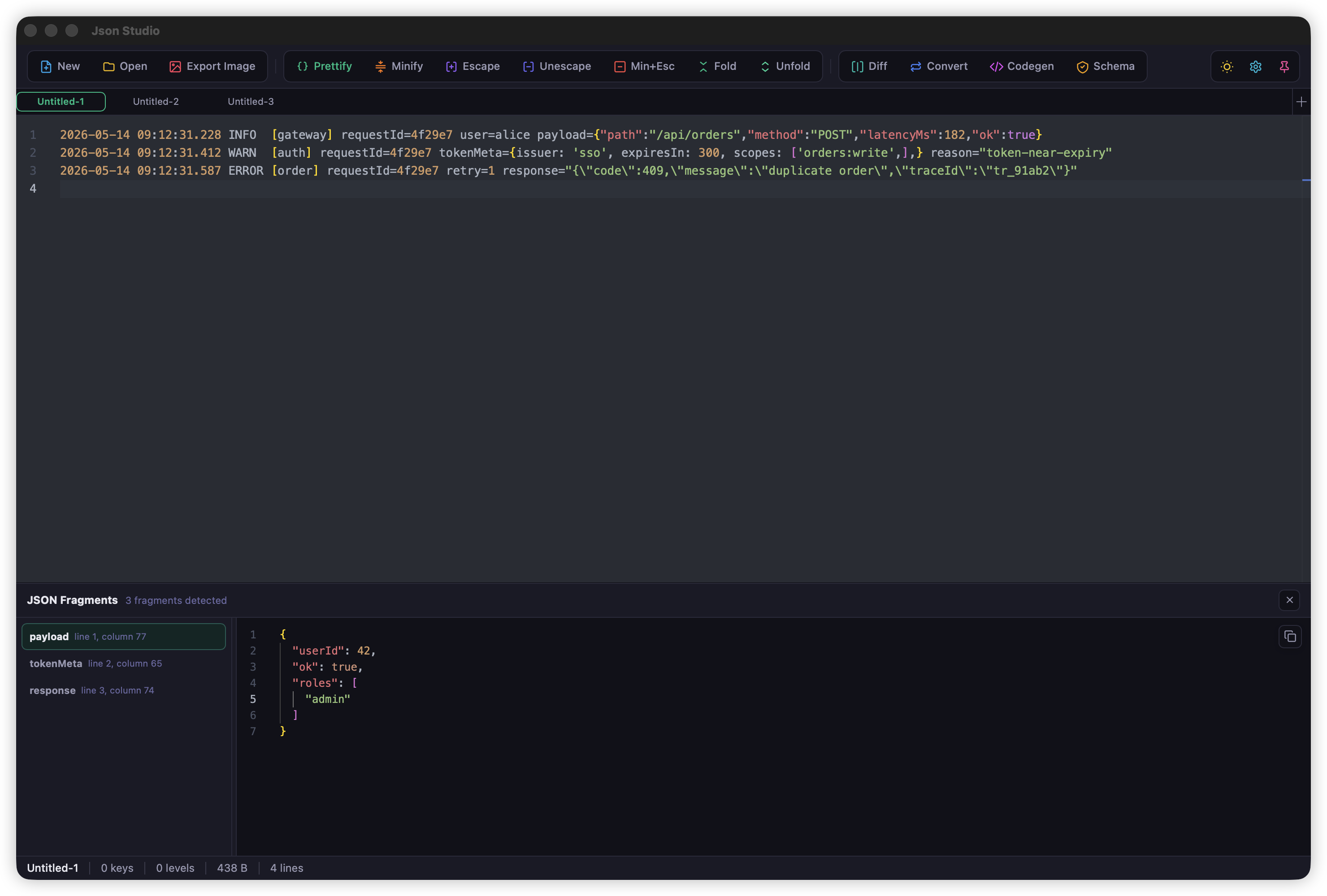 Log JSON extraction
